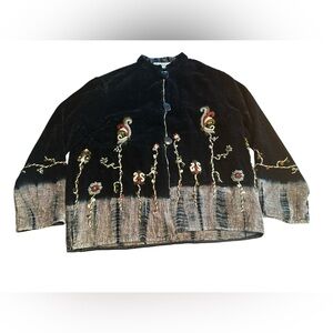 Flashback Embroidered Jacket Sz M Ombre Floral Cottage Vintage Art To Wear Boho